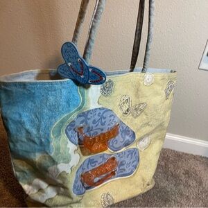 Flip flop Print Tote Bag - Blue and Yellow